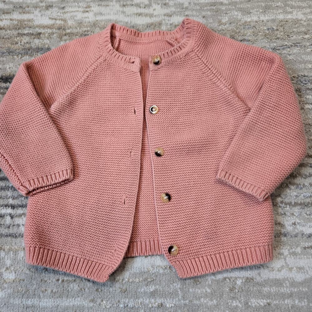 Vintage Handmade Crochet Knit Cardigan Sweater Girls Pink OOAK Toddler 4